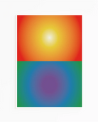 A framed poster with an abstract prideflag in two separate blocks, retro style.