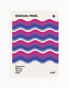 A print with the bisexual pride flag in soft waves, with the text 'BISEXUAL PRIDE'.