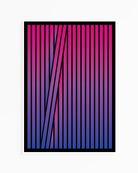 A framed poster with an abstract bisexual flag formed in stripes.