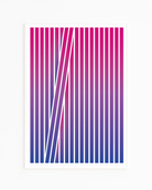 A framed poster with an abstract bisexual flag formed in stripes.