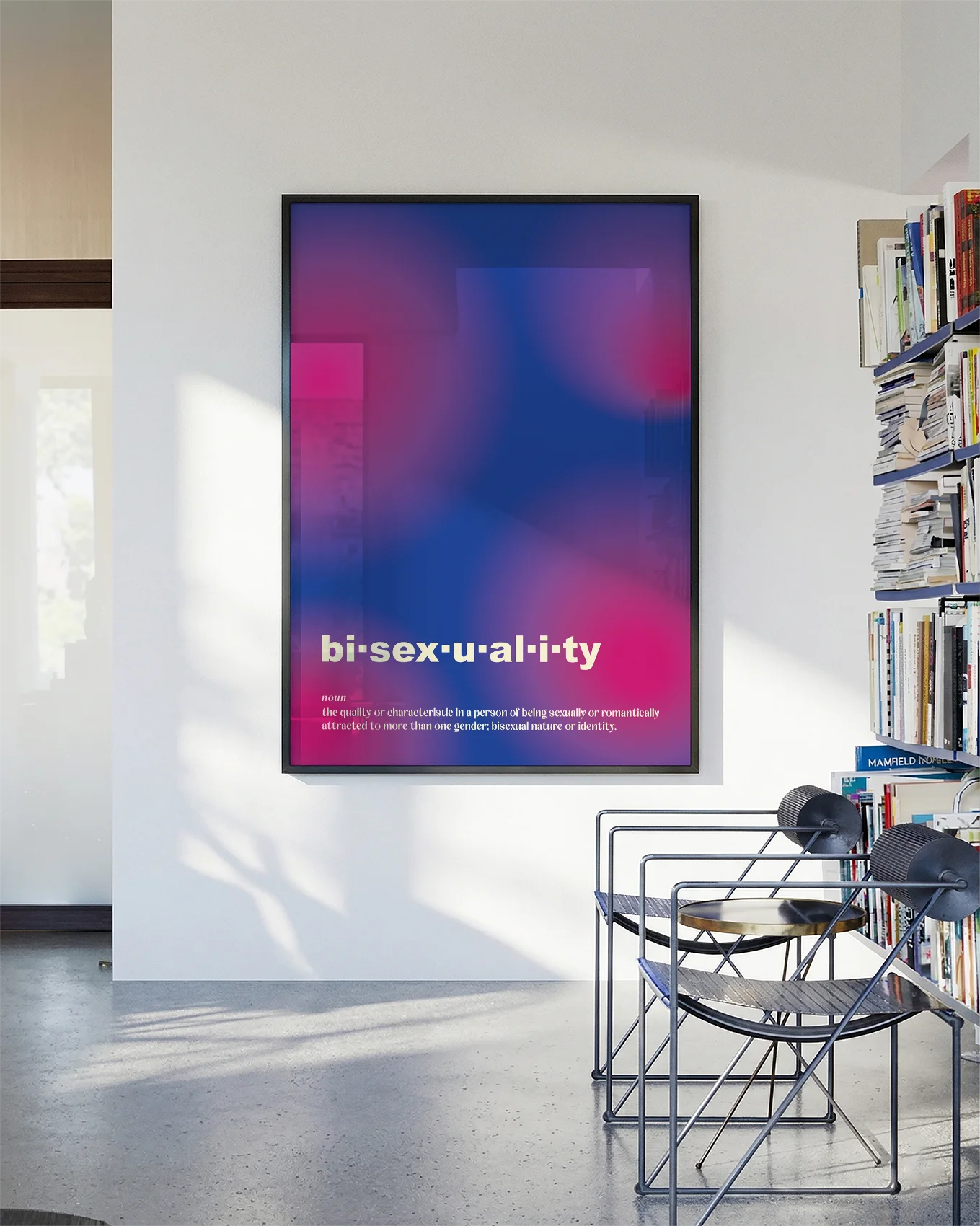 A poster with the bisexual pride flag in a gradient pattern.