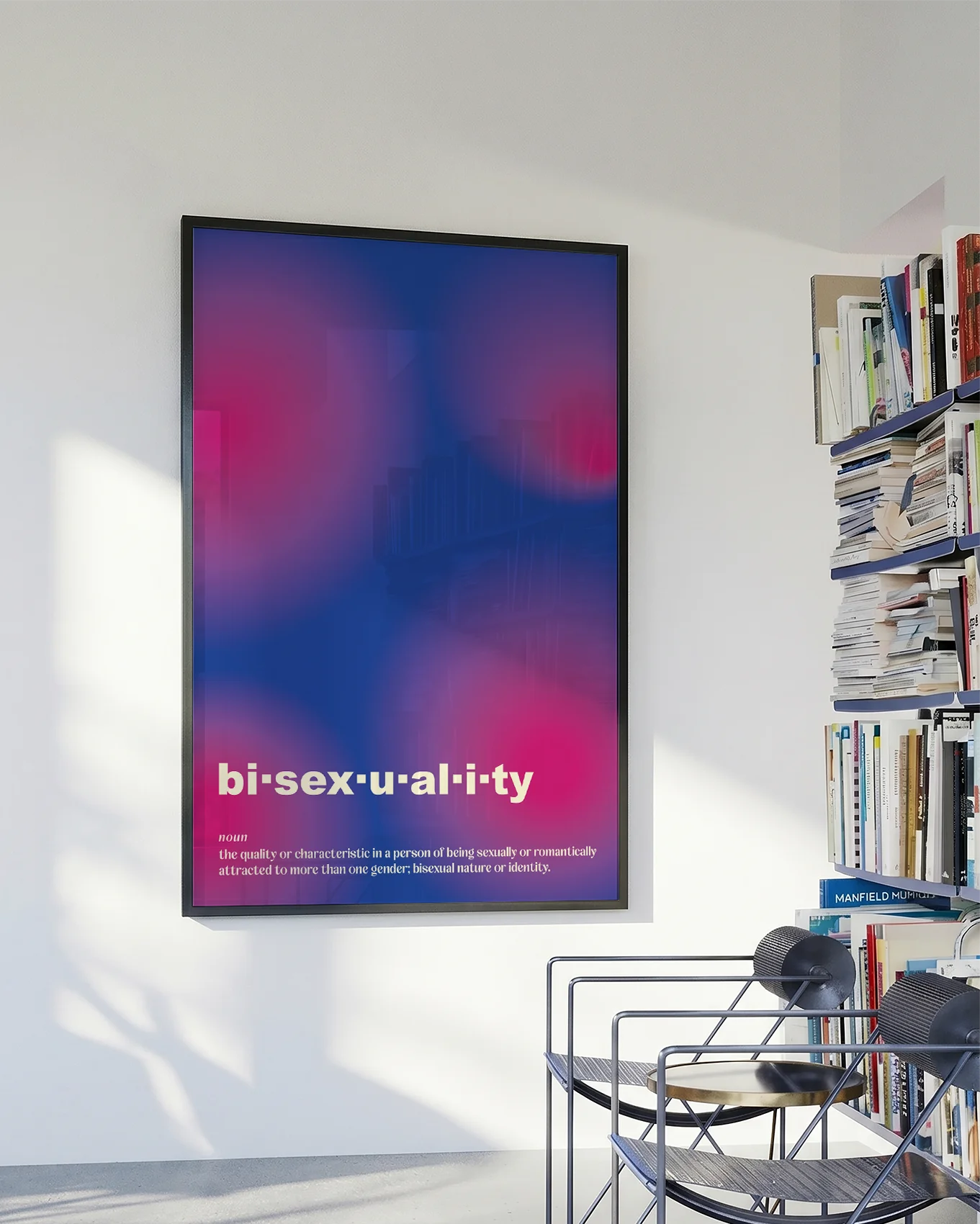 A poster with the bisexual pride flag in a gradient pattern.
