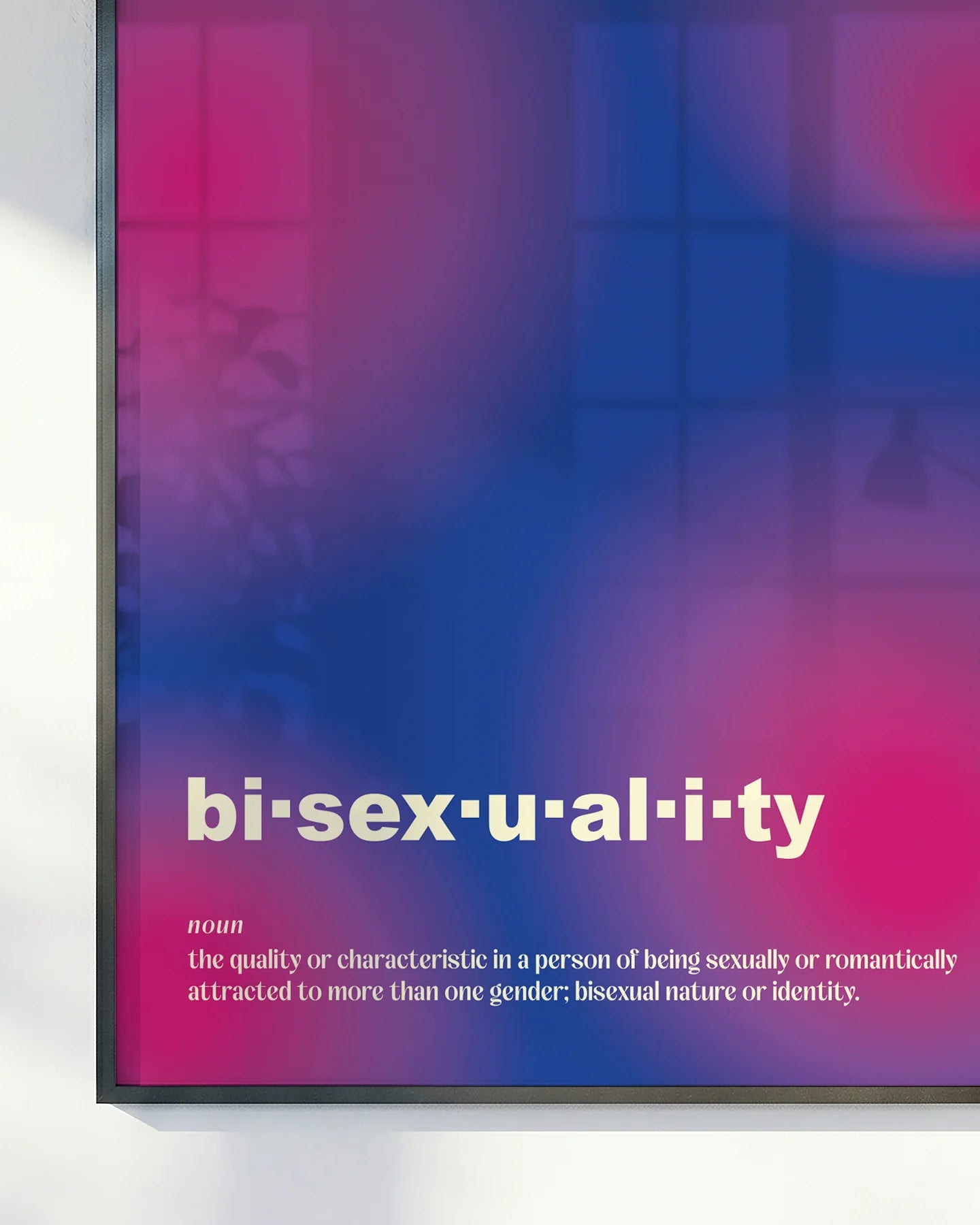 A poster with the bisexual pride flag in a gradient pattern.