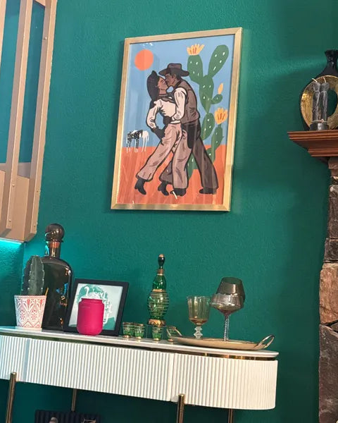 A customer review image of a framed print in their home.