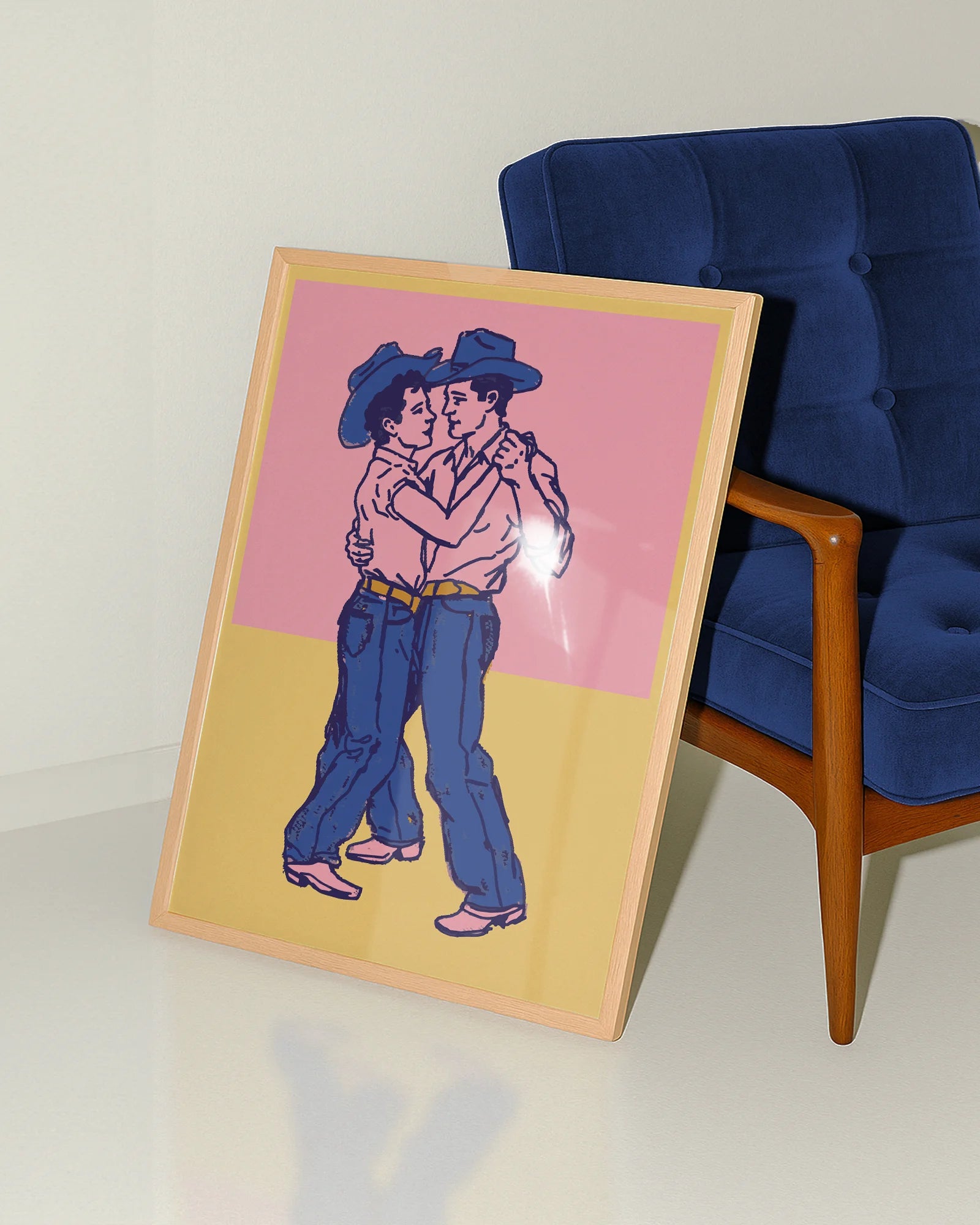 A poster with two dancing gay cowboys.