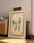 A print with a lesbian cowgirl couple flirting.