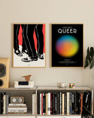 Two framed, abstract posters for a queer couple with pride theme.