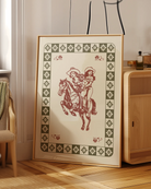 A poster with an illustrated lesbian cowgirls-couple riding a horse.