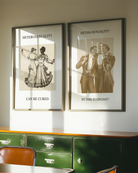 A print that shows three queer men in suits laughing together, with the text: “Heterosexuality? In this economy?”