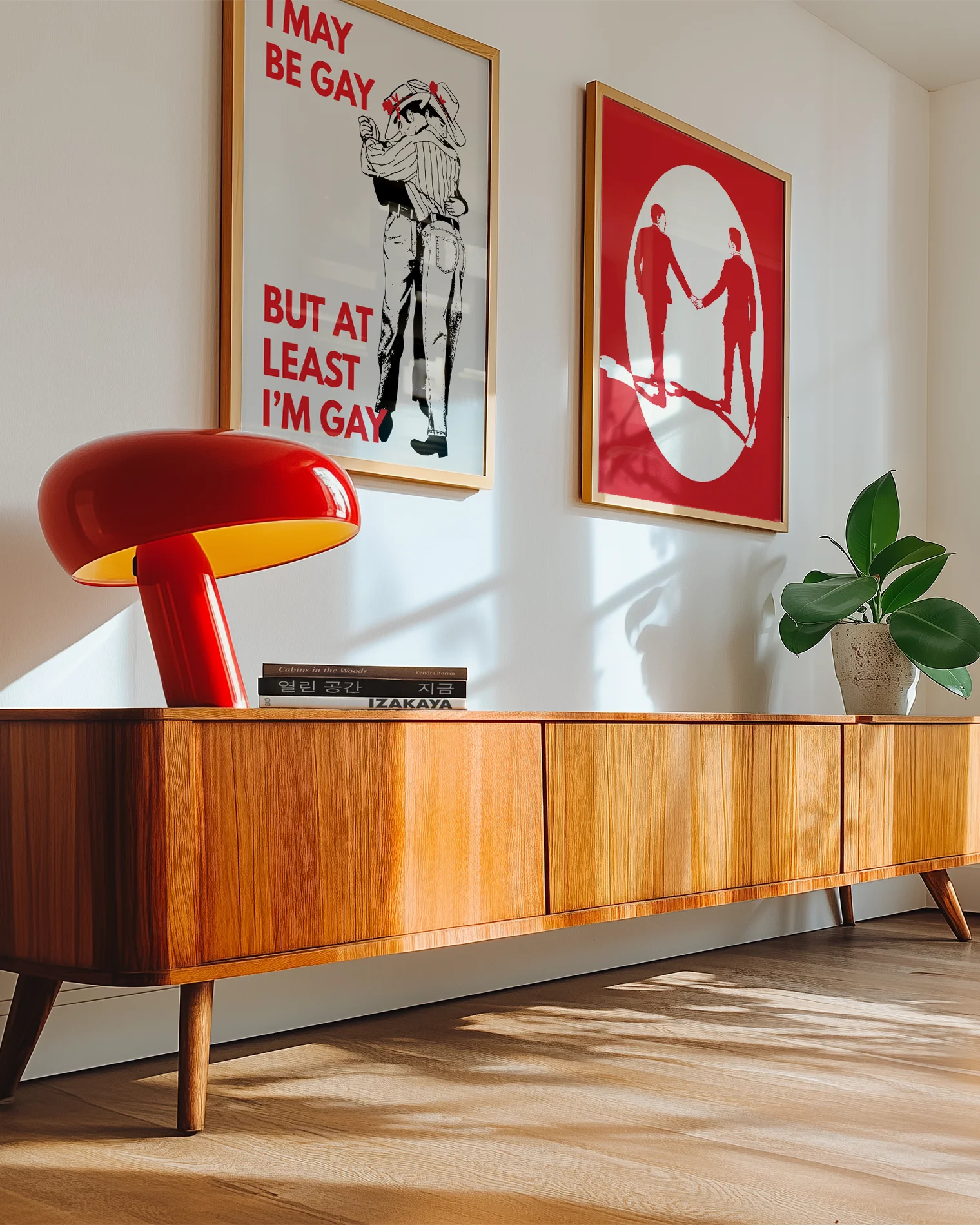 A poster with two illustrated, slow dancing cowboys with the text 'I May Be Gay But At Least I'm Gay'.