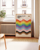 A print with the progress pride flag in a wavy, abstract form together with the text 'Intersex-Inclusive Progress Pride.'