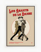 A vintage poster with two illustrated gay men dancing, with the text 'Les Amants De La Danse'.