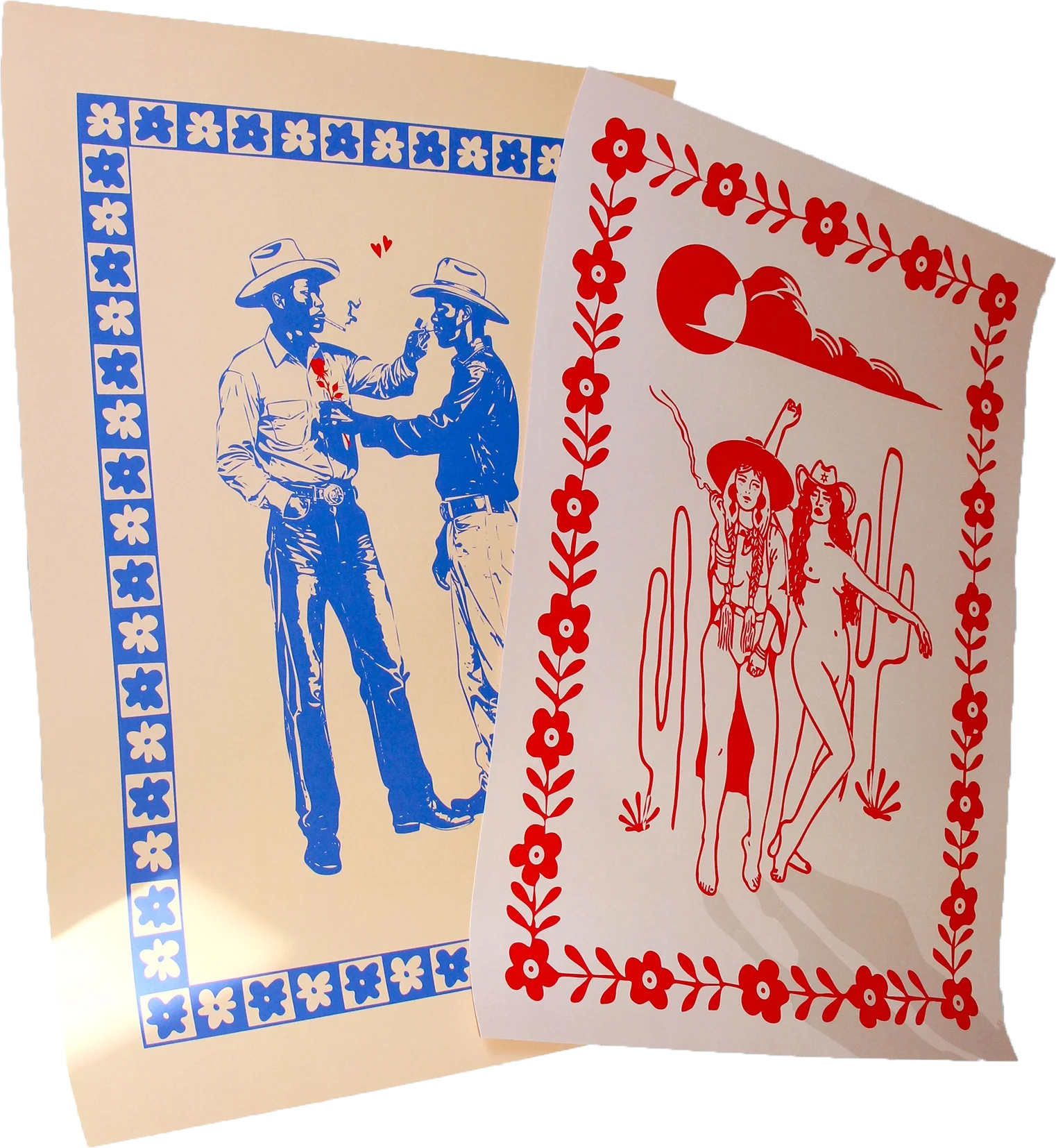A poster with two lesbian and two gay cowboys and cowgirls.