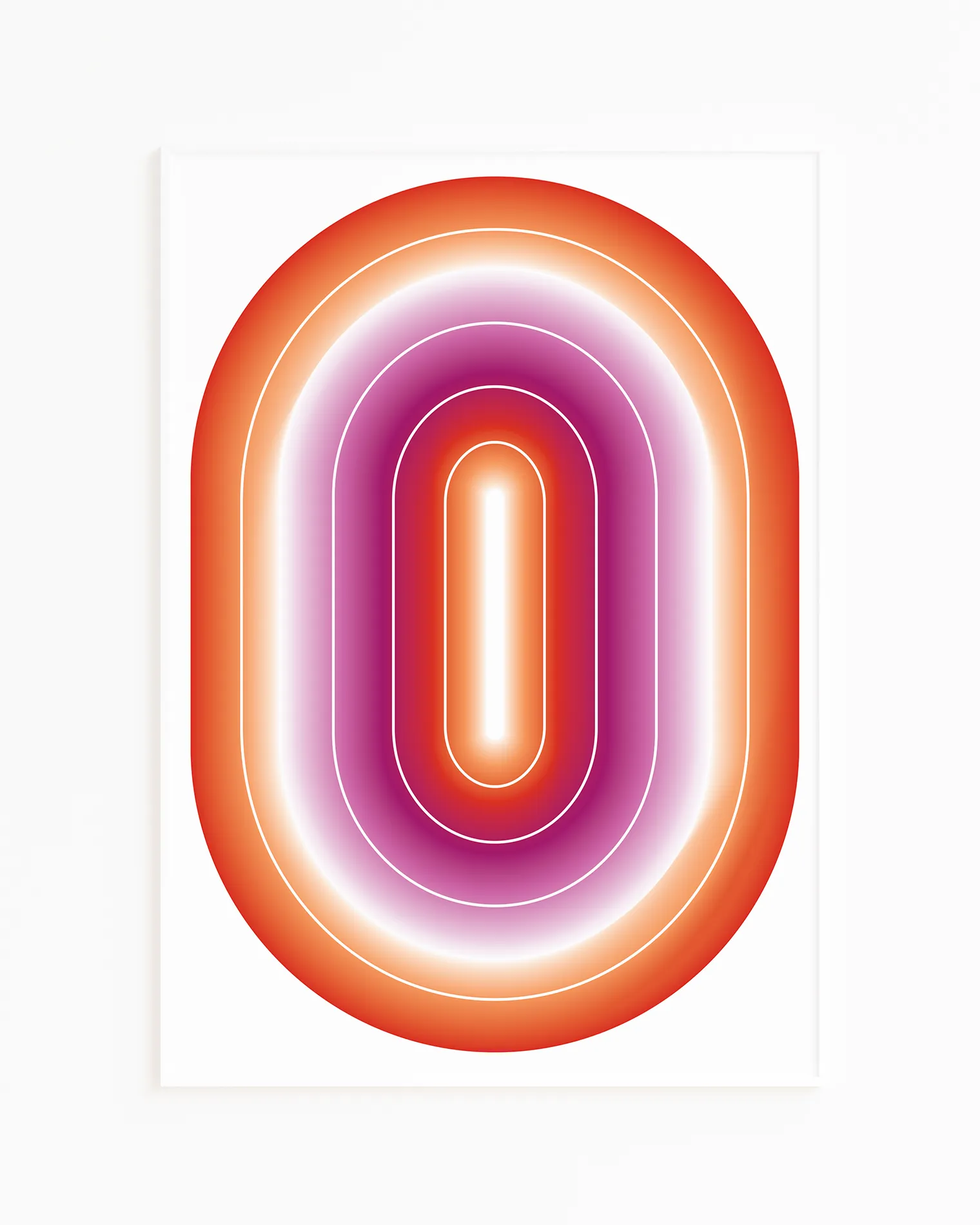 A framed print with a lesbian, illustrative flag in an oval form.