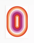 A framed print with a lesbian, illustrative flag in an oval form.