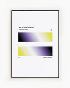 A poster features two rectangular blocks in the flag’s colors, yellow, white, purple, and black, with the text: '003. The Gradient Collection', 'Nonbinary Pride', and 'Design by Kye Rowan, 2014'.