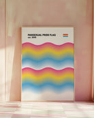 A print with the pansexual pride flag in a wavy, abstract form together with the text 'Pansexual Pride Flag est. 2010.'