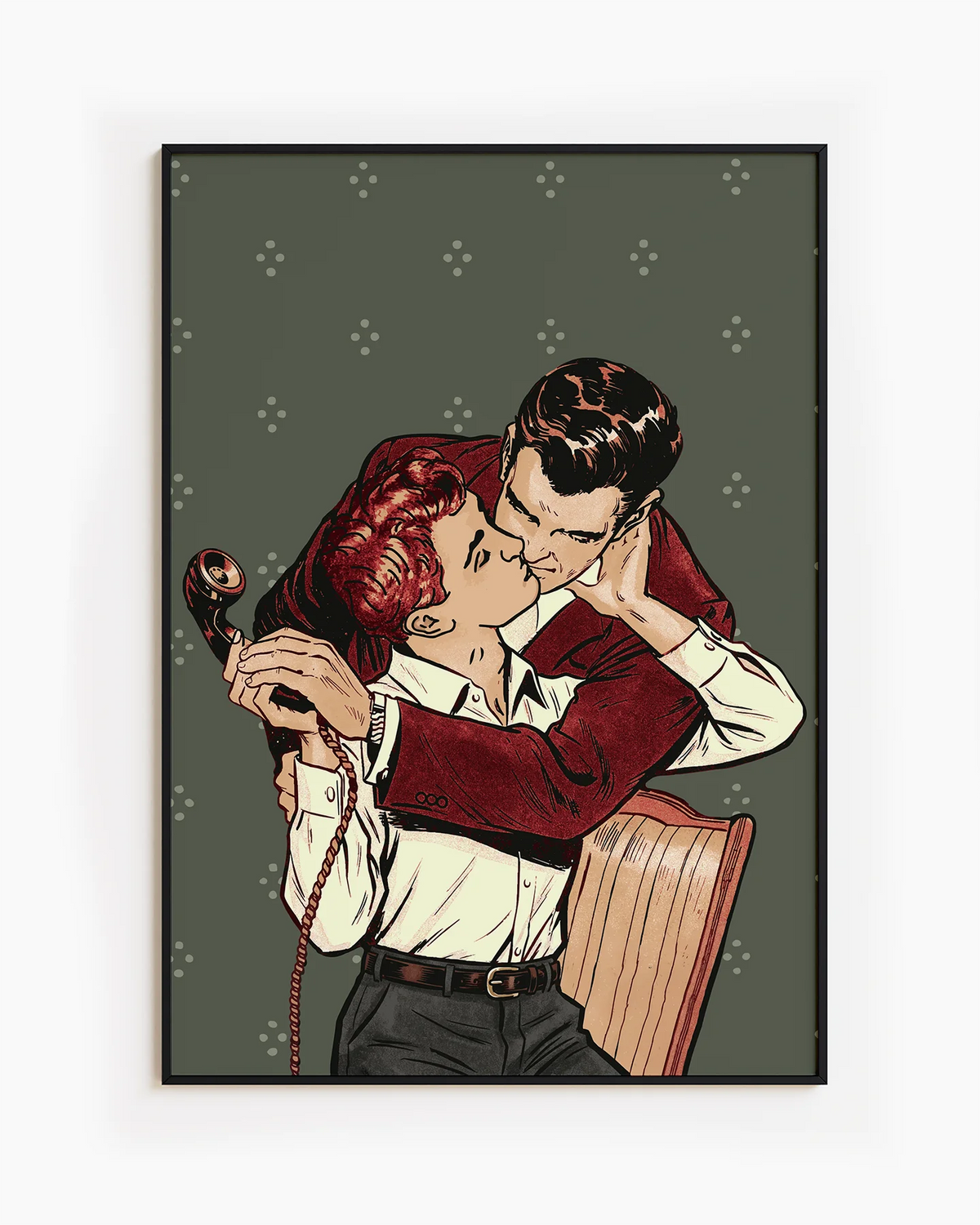 A poster with two gay men kissing, vintage style.