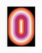 A framed print with a lesbian, illustrative flag in an oval form.