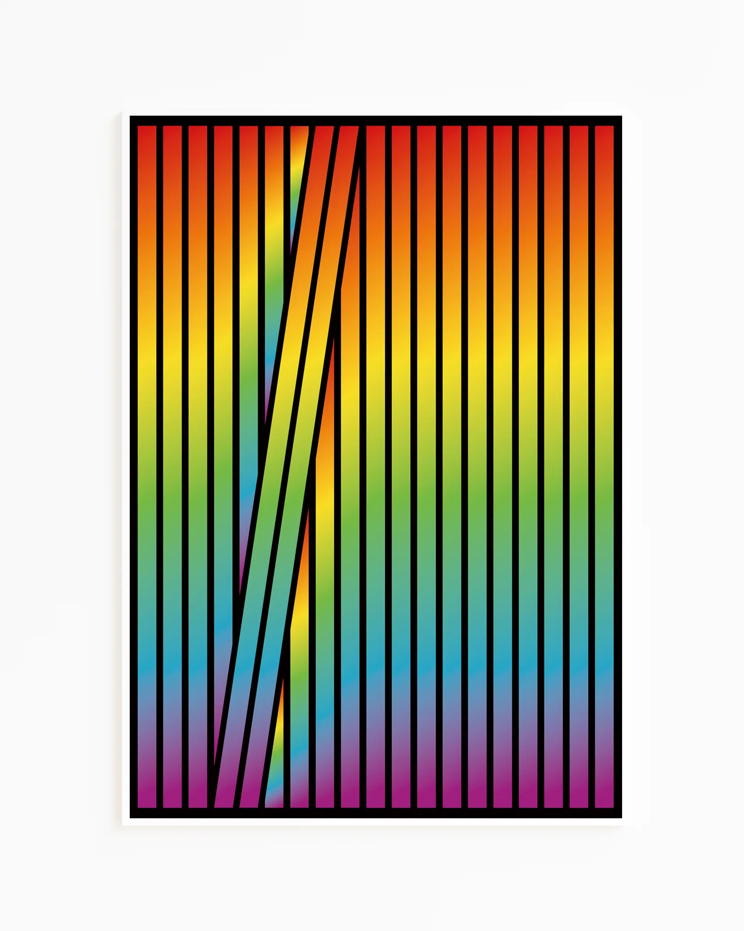 A framed poster with an abstract,  flowy prideflag.