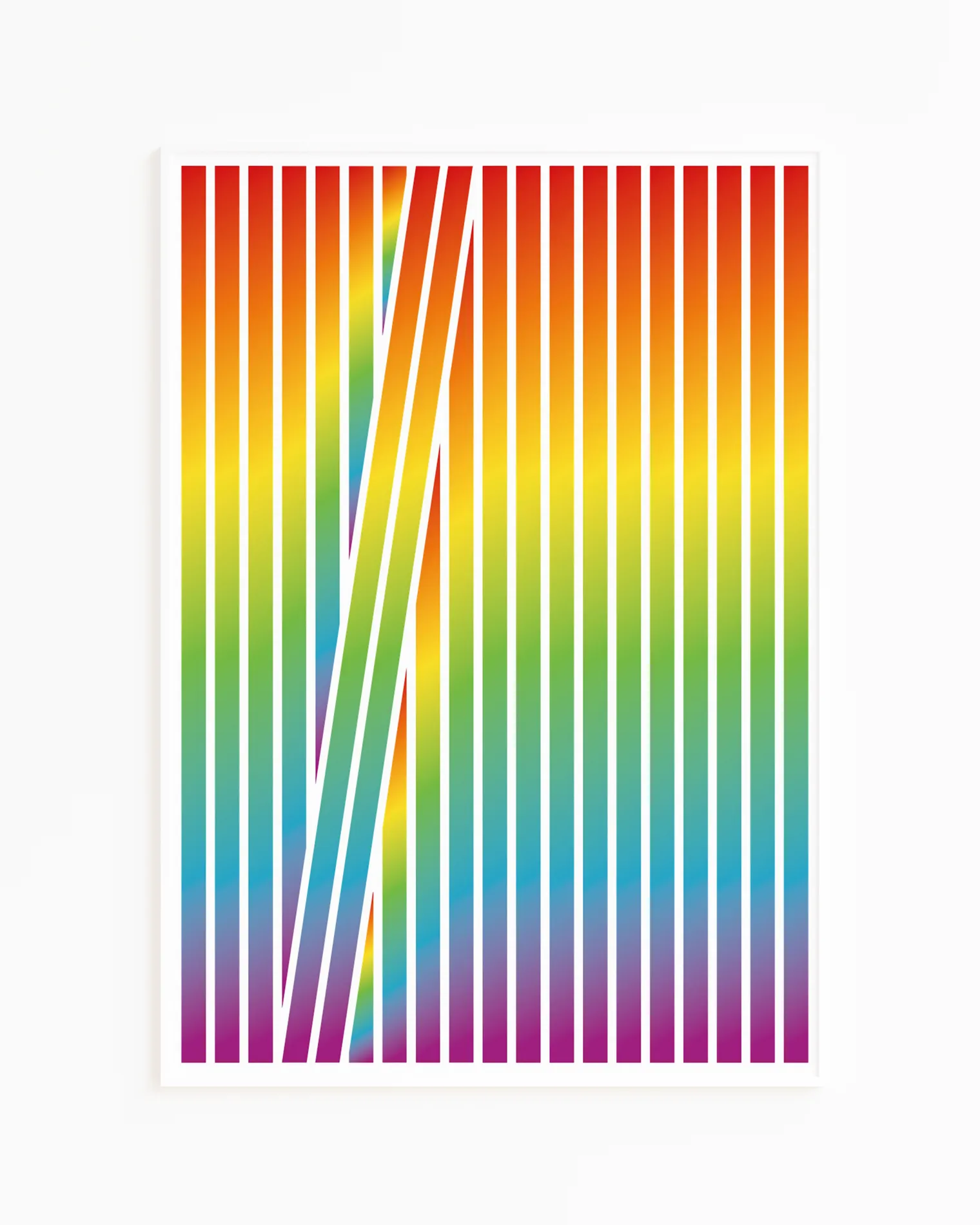 A framed poster with an abstract,  flowy prideflag.