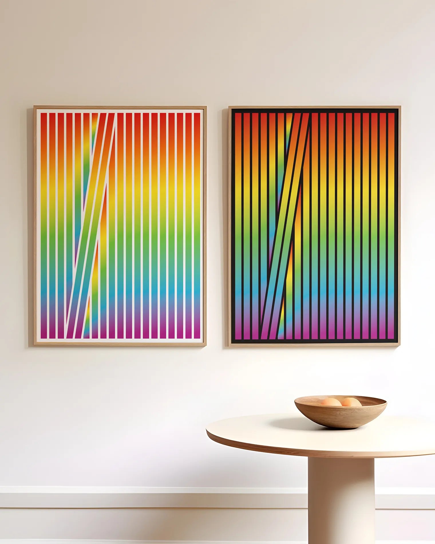 Two framed posters with abstract prideflags.