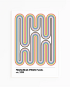A print with the progress pride flag in the style of Bauhaus.