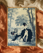 A print with two sapphic women in a romantic forest.