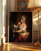 A print with a sapphic, lesbian warrior couple, Renaissance era.