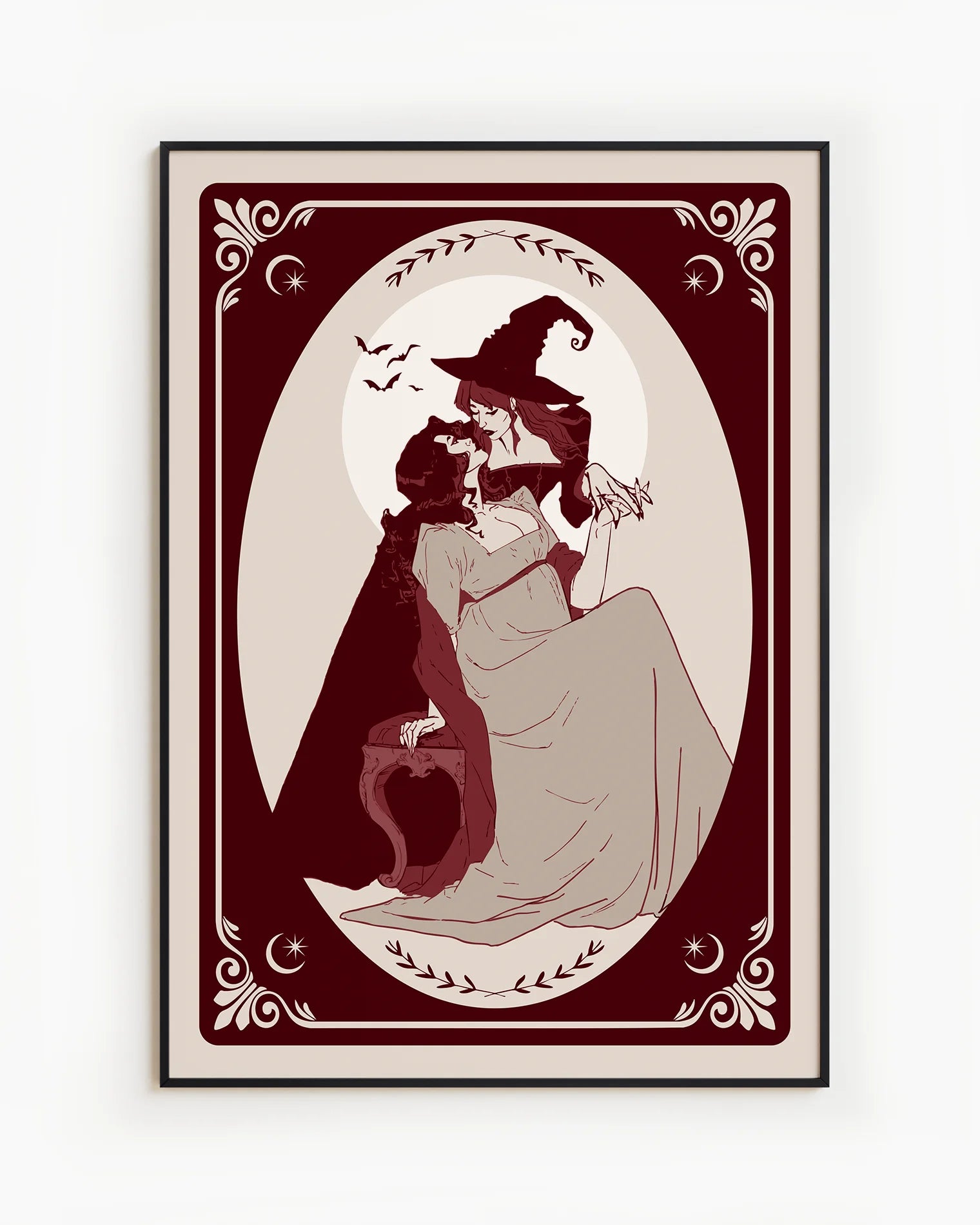 A poster with two lesbian witches kissing.