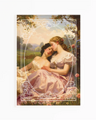 The poster features two sapphic ladies in an oil painting style, set in the Victorian era, surrounded by a detailed white frame.