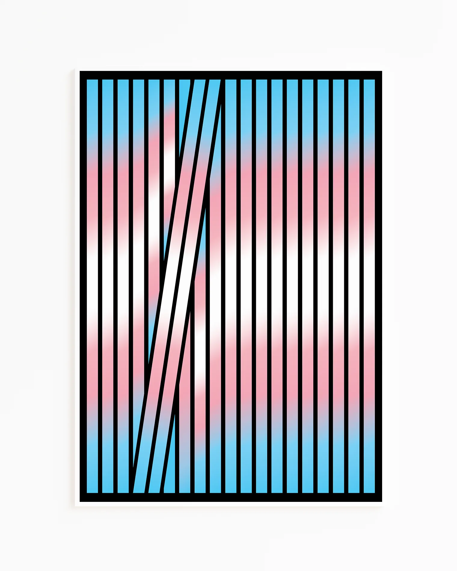 A framed poster with an abstract transflag formed in stripes.