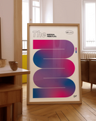 A print with the bisexual pride flag in a smooth, curvy and abstract shape.