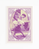 A print with an illustrated, lesbian couple in the 60's dancing, with the text 'THE DANCERS'.