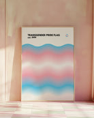 A print with the Transgender pride flag in a wavy, abstract form together with the text 'Transgender Pride Flag est. 1999.'