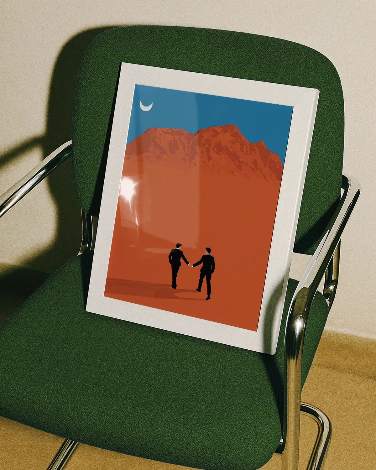 A print with two illustrated married grooms.