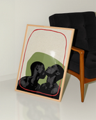 A poster with two black gay men kissing, abstract art poster.