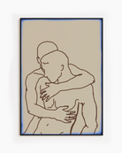A poster with two naked men hugging each other in a lineart style.