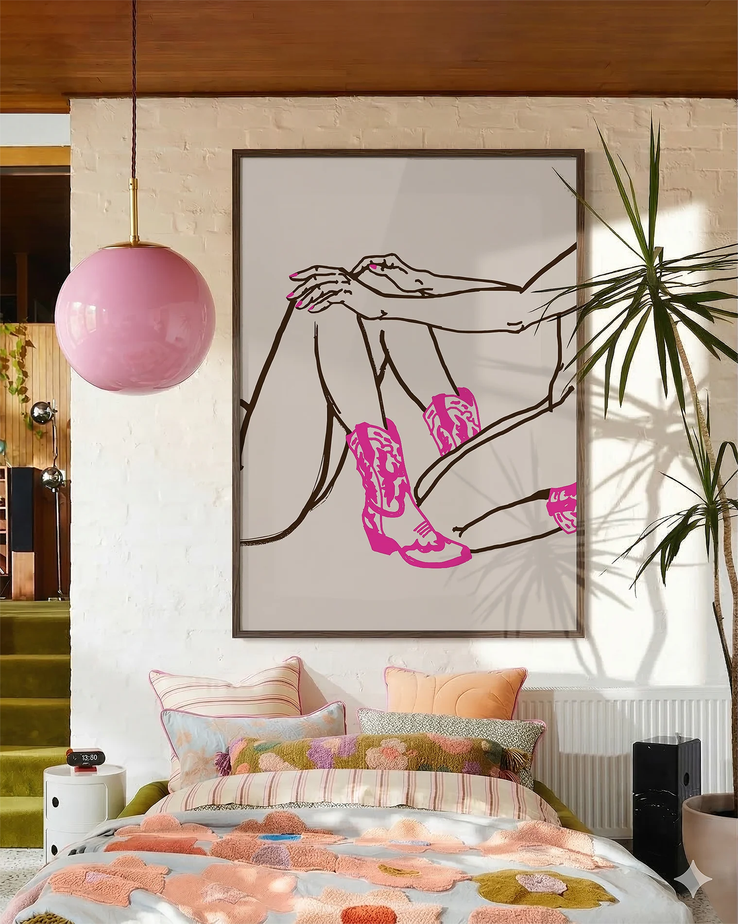 A poster with two naked cowgirls in pink boots.