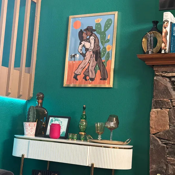 A customer review image of a framed print in their home.