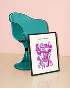 A framed poster featuring four people dancing in a circle with the text: “[DANCES IN GAY]”.