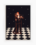 A poster of two men in dancing and kissing, 1930's style.