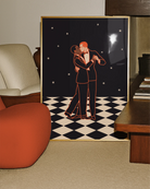 A poster of two men in dancing and kissing, 1930's style.