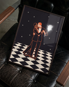 A poster of two men in dancing and kissing, 1930's style.