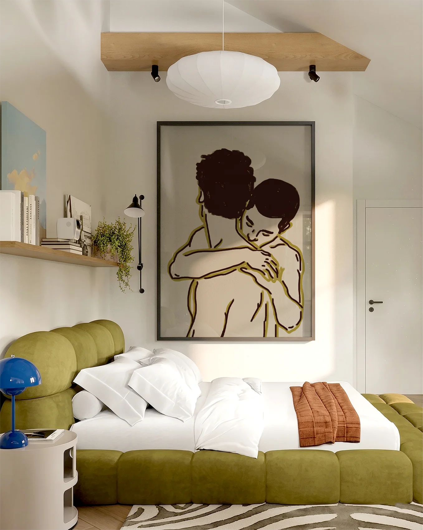 A poster with two gay men kissing in a line art style.
