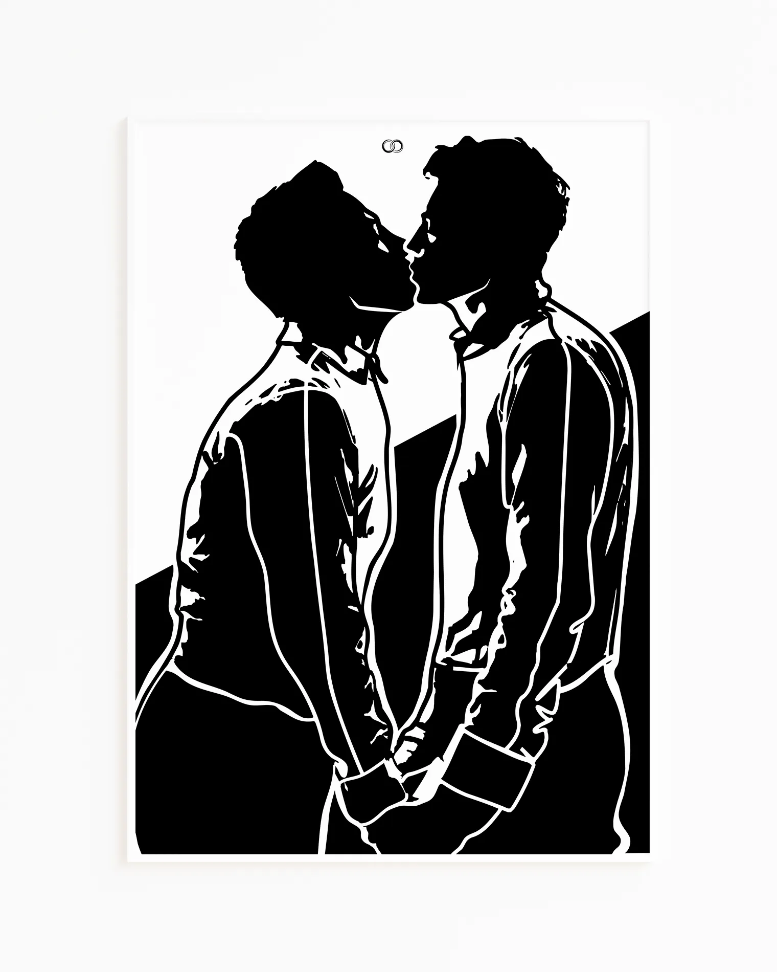 A poster with a silhouette of two men kissing.
