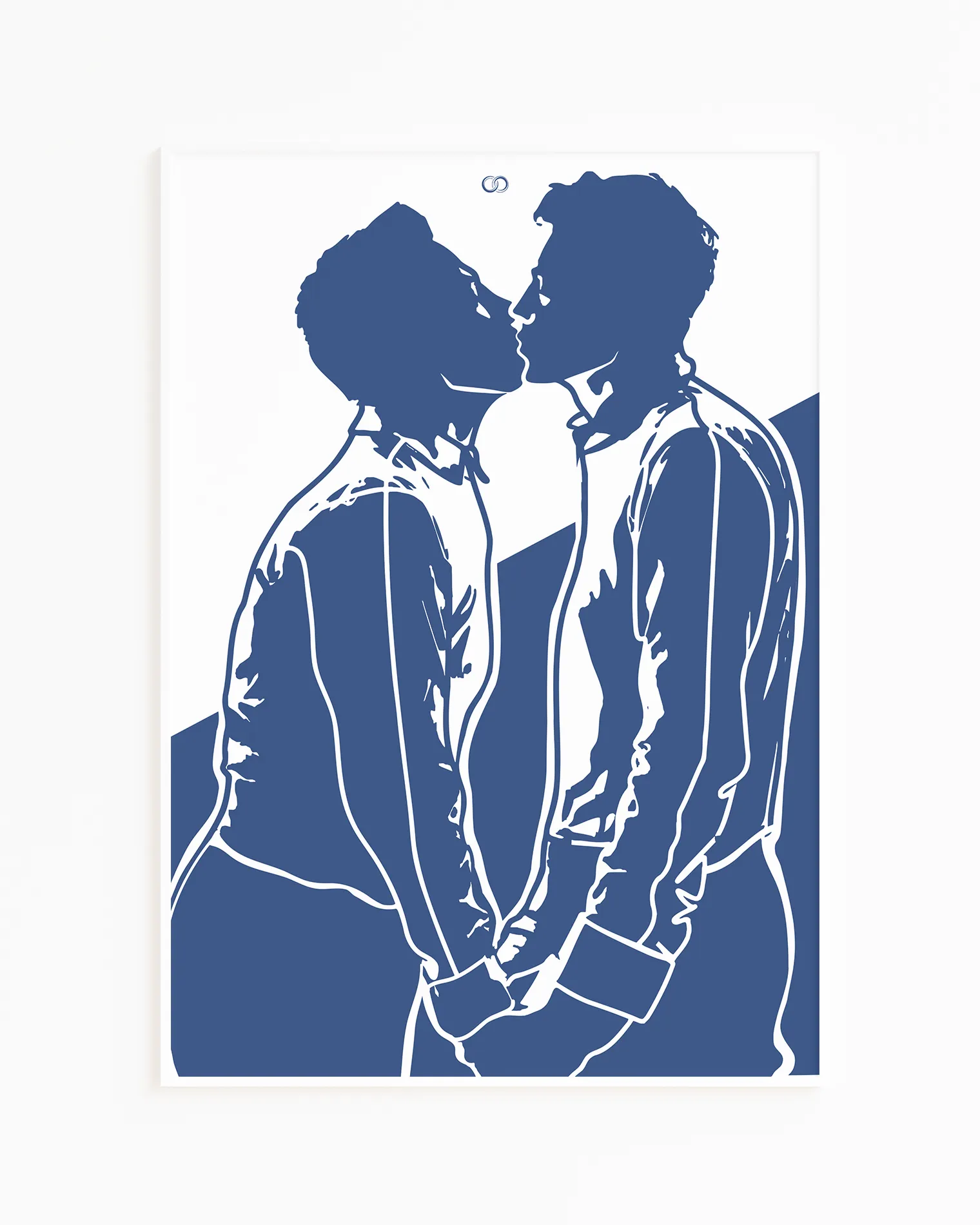 A poster with a silhouette of two men kissing.
