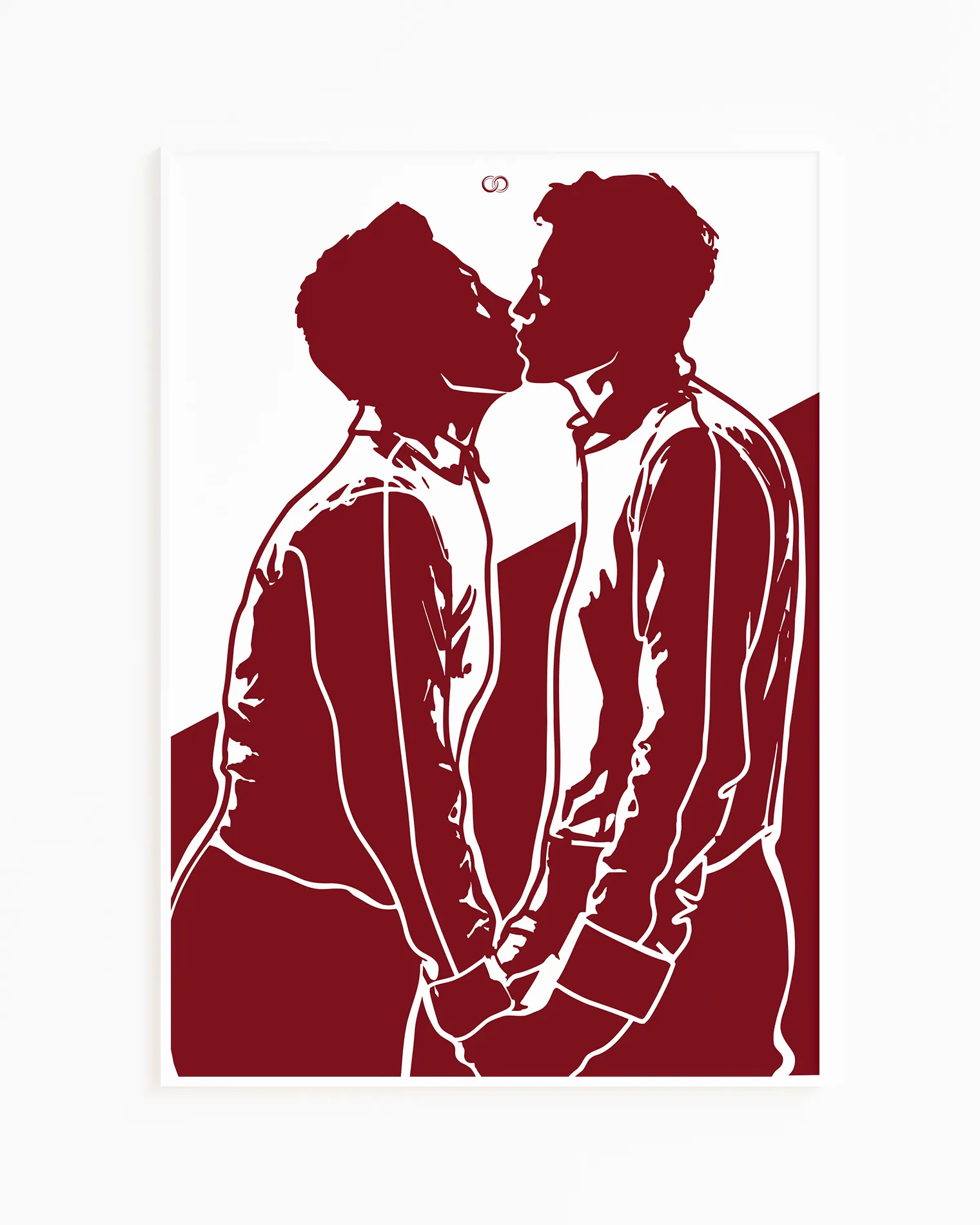 A poster with a silhouette of two men kissing.