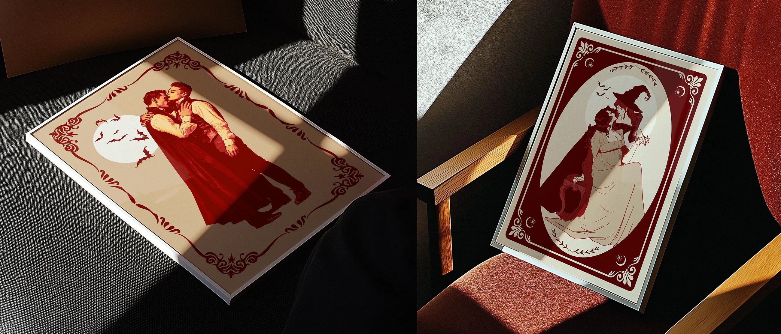An image with two framed Halloween posters.