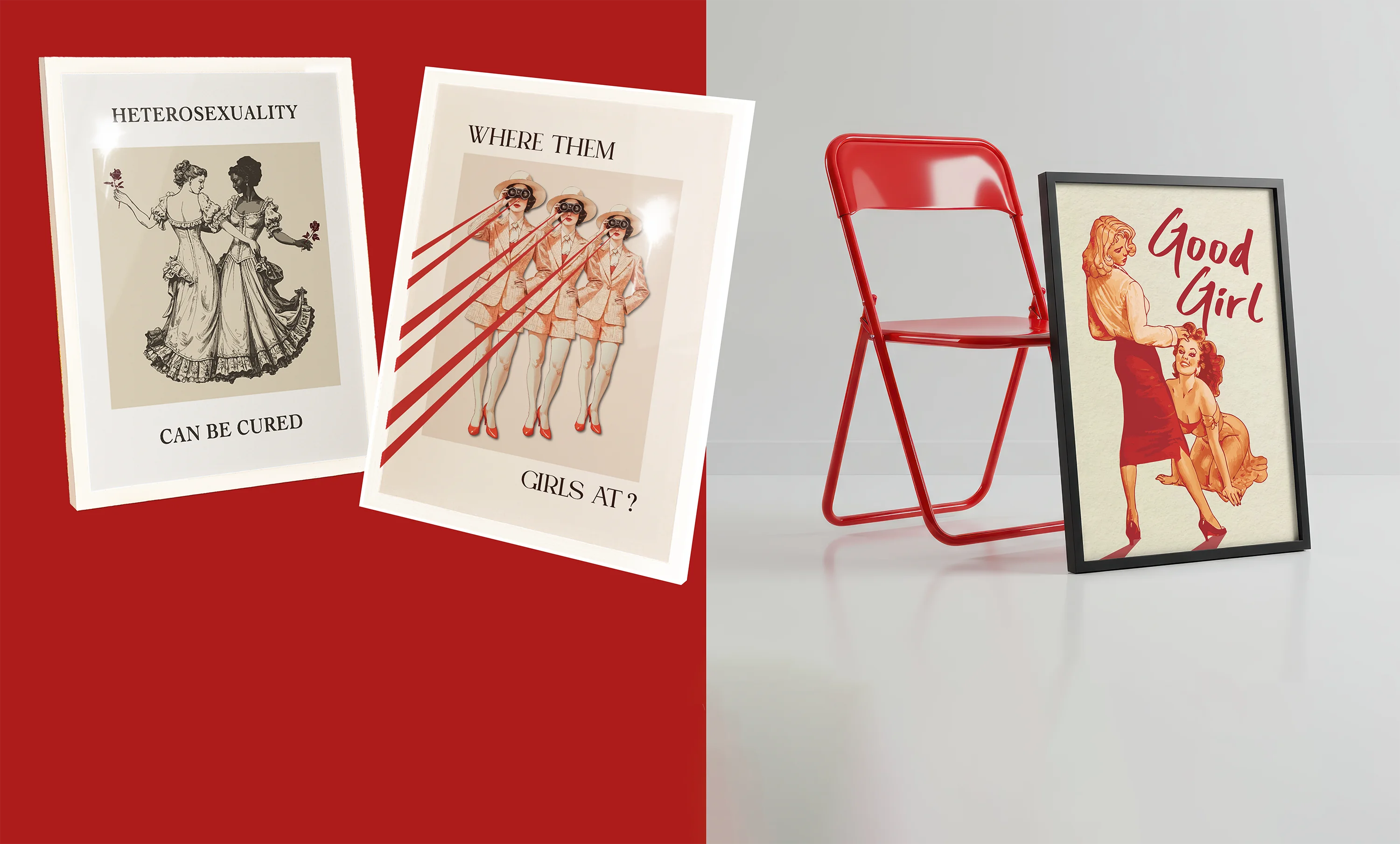 Hero image for QueerWall with three queer, framed prints.